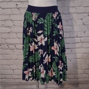 Andi + James Blue Green Tropical Stretch Aline Lined Skirt Sz L